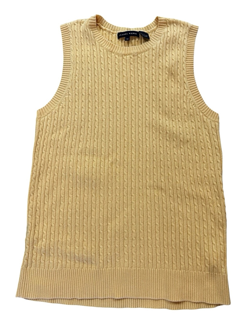 Jeanne Pierre Yellow Cotton Cableknit Sleeveless Blouse Top Size Medium Preppy